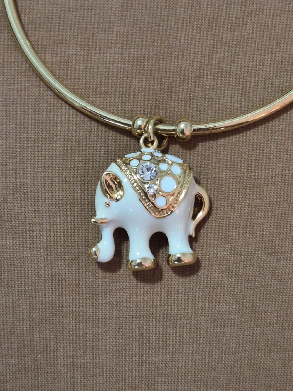 White Enamel 18K Gold Plated Swarovski Crystal Elephant Cuff Bangle Bracelet 6.5